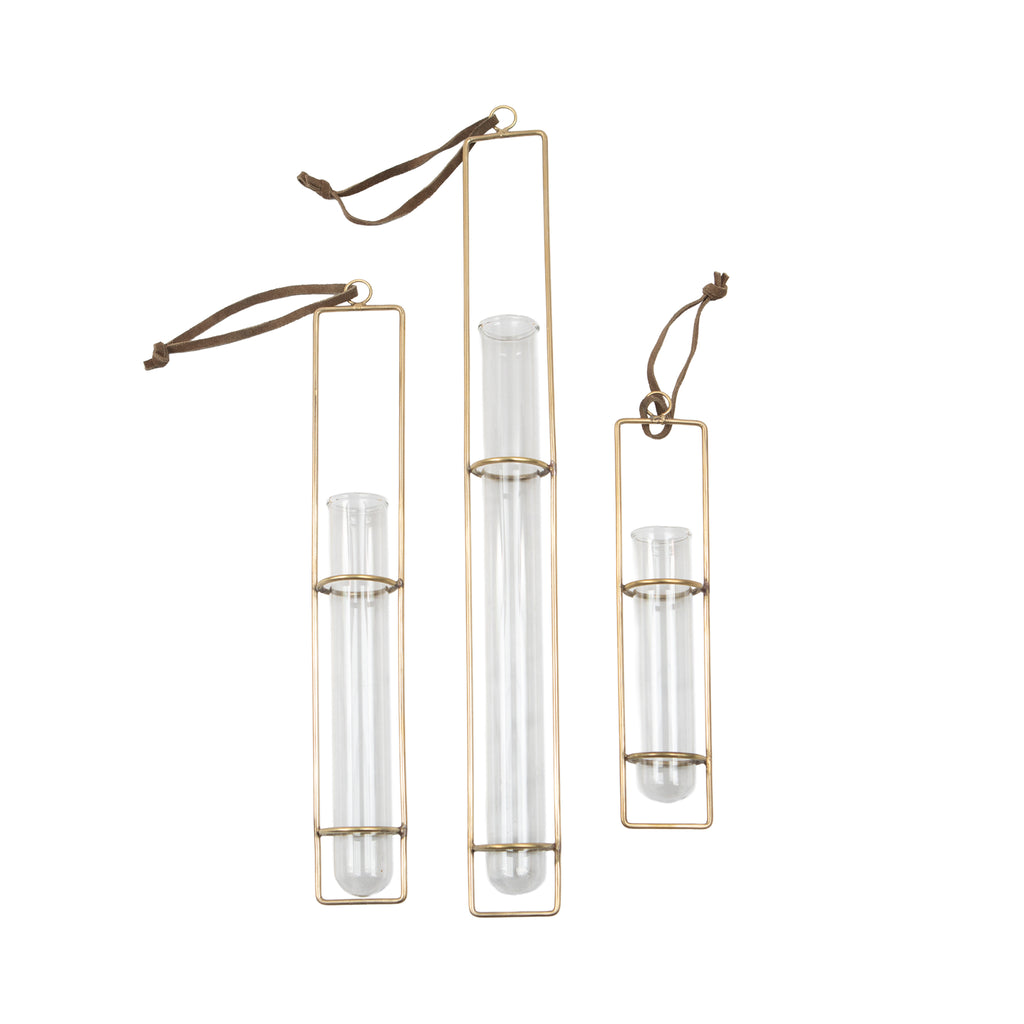 Brass Hanging Glass Tube Vase
