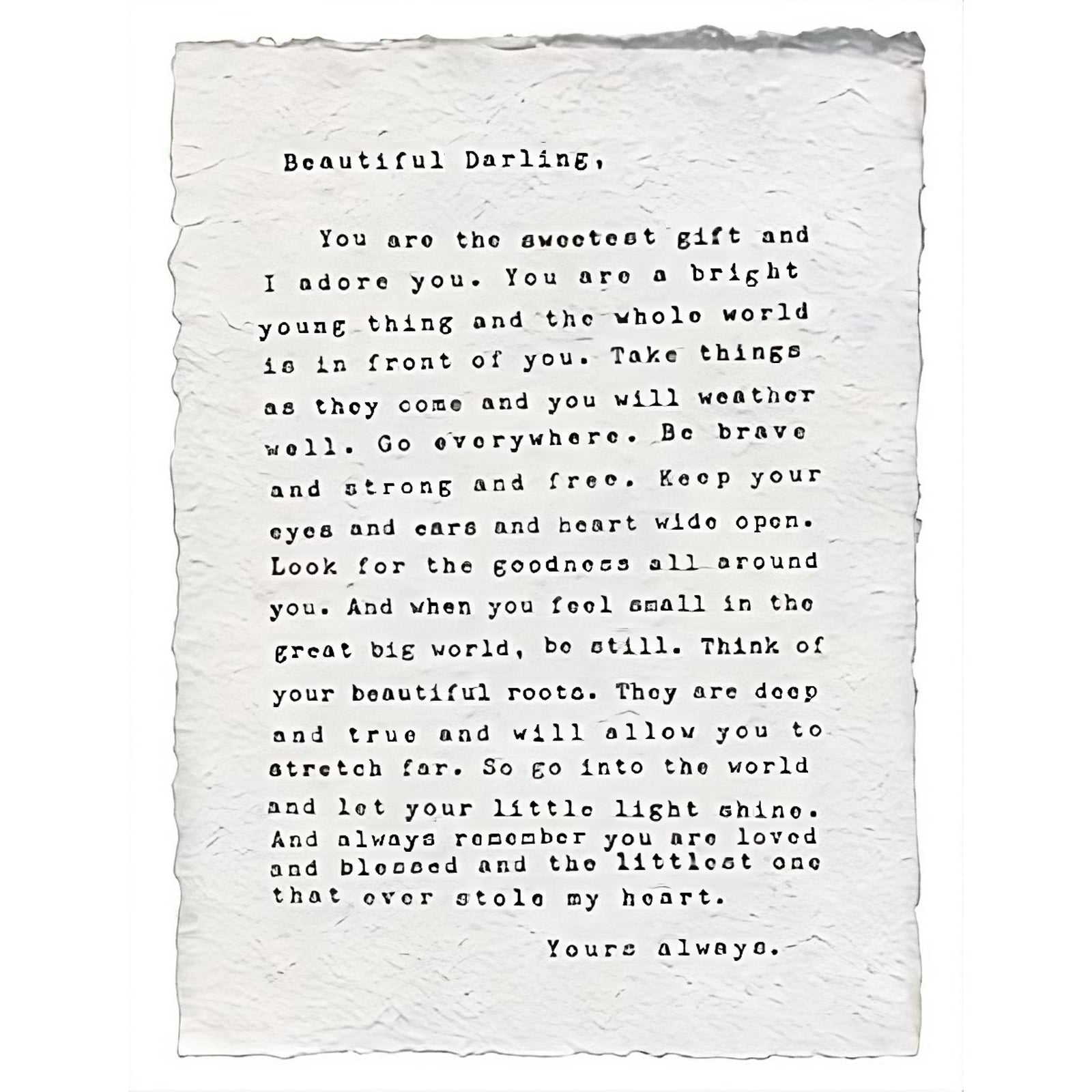 Letter for Sophie (Beautiful Darling) Handmade Paper Print - 12"x16"