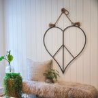 Hanging Metal & Jute Heart Peace Sign - 36x36