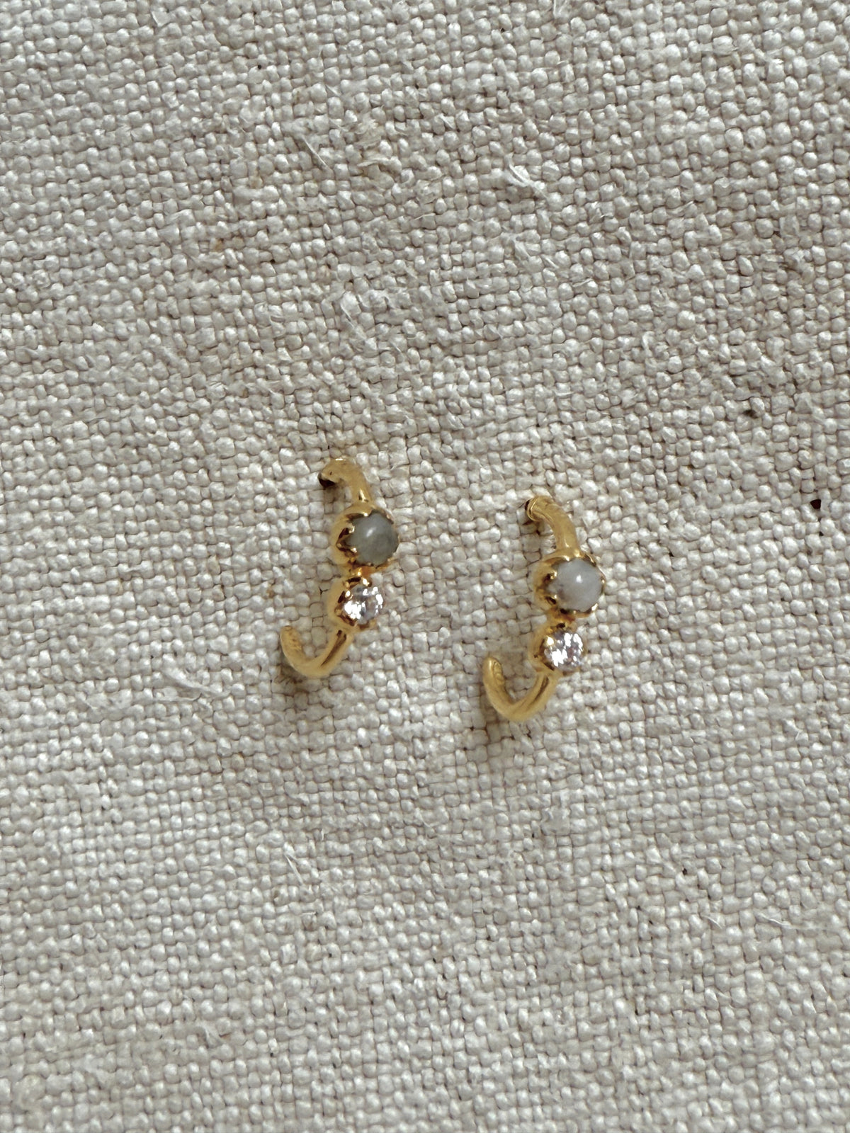 Moonstone & White CZ Stud Circle Earrings