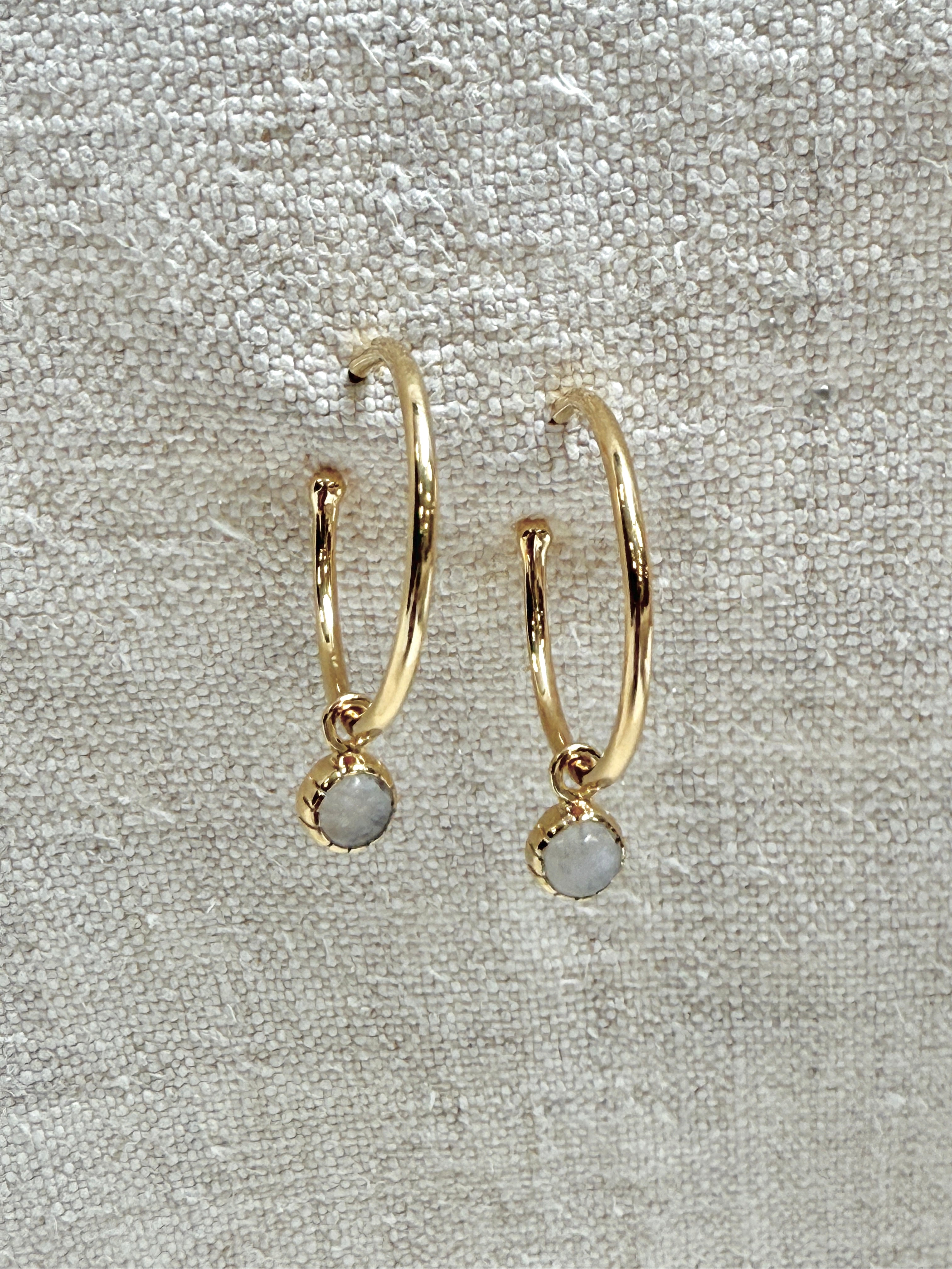 Moonstone Charm 1" Hoop Earrings