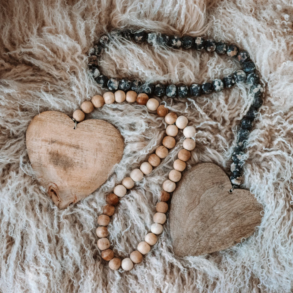 ***Small Heart Antiqued Wood Bead Strand