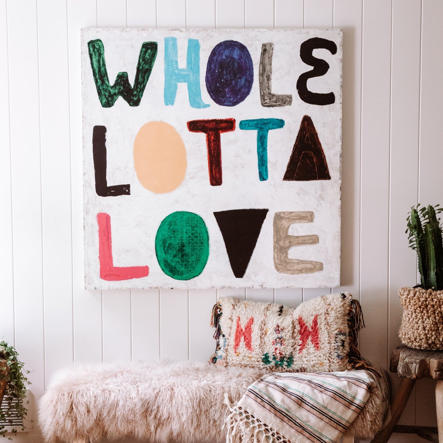 Colorful Whole Lotta Love Art Print - Grey Wood