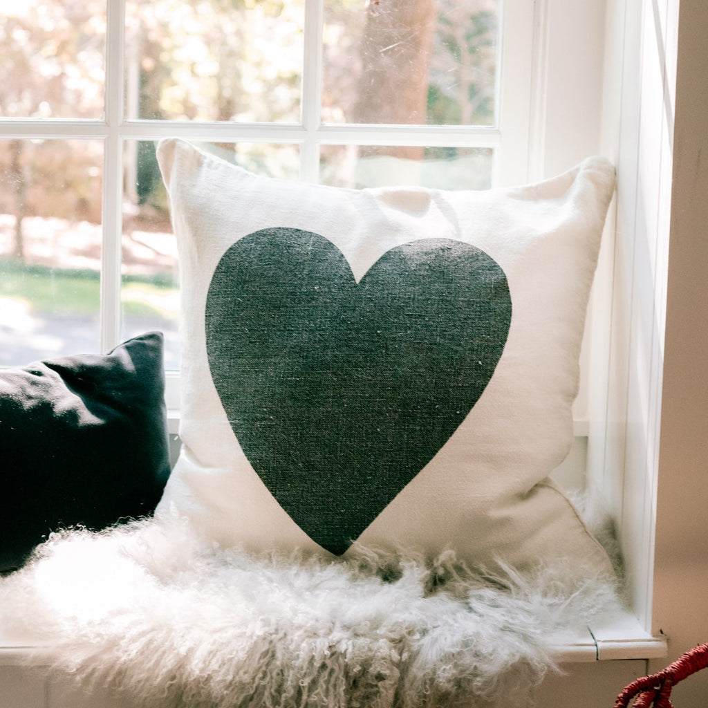 Black Heart on Linen Pillow - 24x24