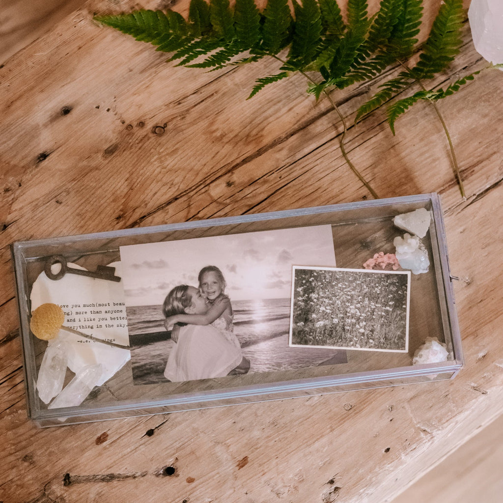 ***Skinny Rectangle Glass And Zinc Memory Box - 12x5x2