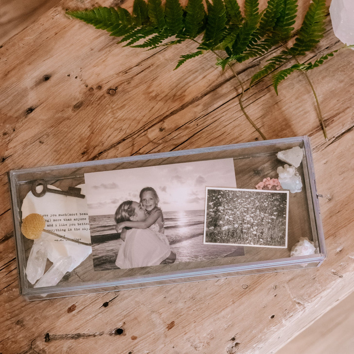 ***Skinny Rectangle Glass And Zinc Memory Box - 12x5x2