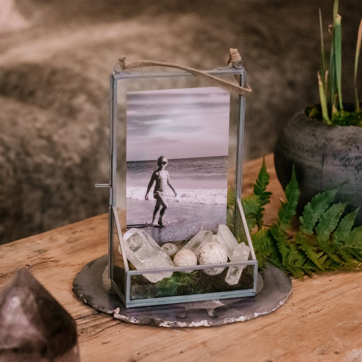 ***Hanging Glass and Zinc Memory Box - 8x5x2