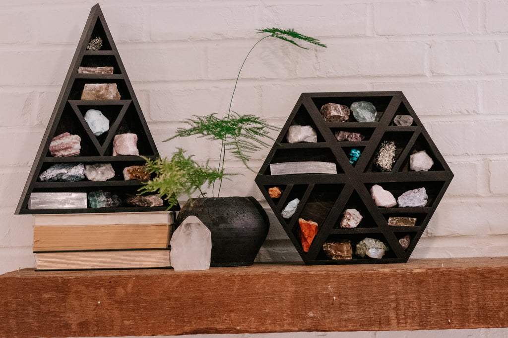 ***Wooden Triangle Shelf with Crystals - 15" x 12" x 2"