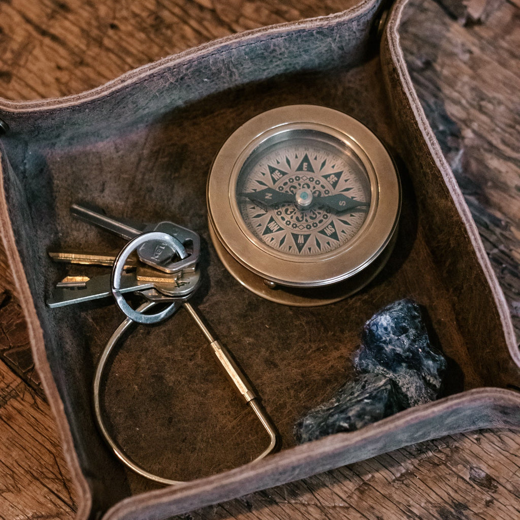 This Place Where You Are Compass with Magnify Glass and Leather Pouch