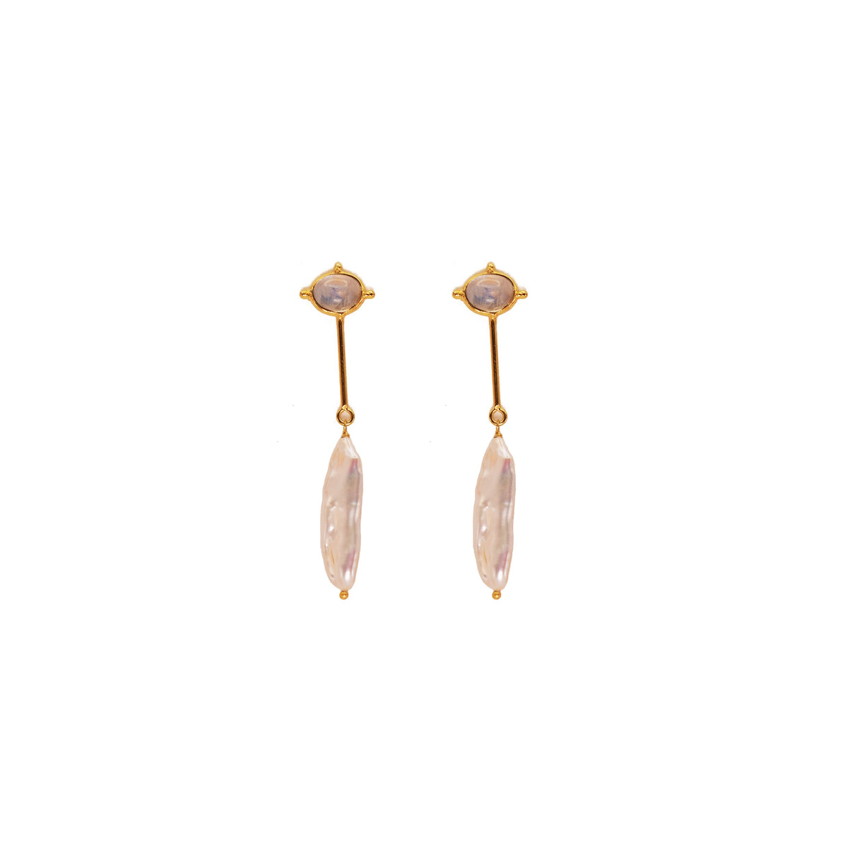 ***Moonstone Pearl Dangle Earrings