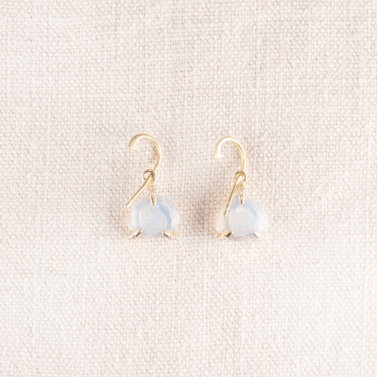 ***Glass Opal and White Cz Hoop Earrings