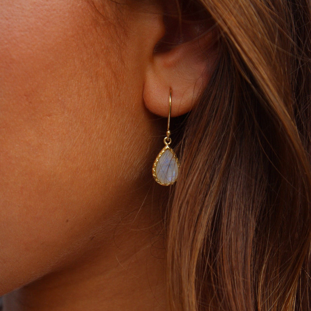 Rainbow Moonstone Dangle Teardrop Earrings