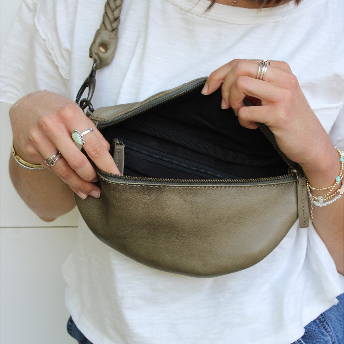 Braided Strap Small Bag Moss