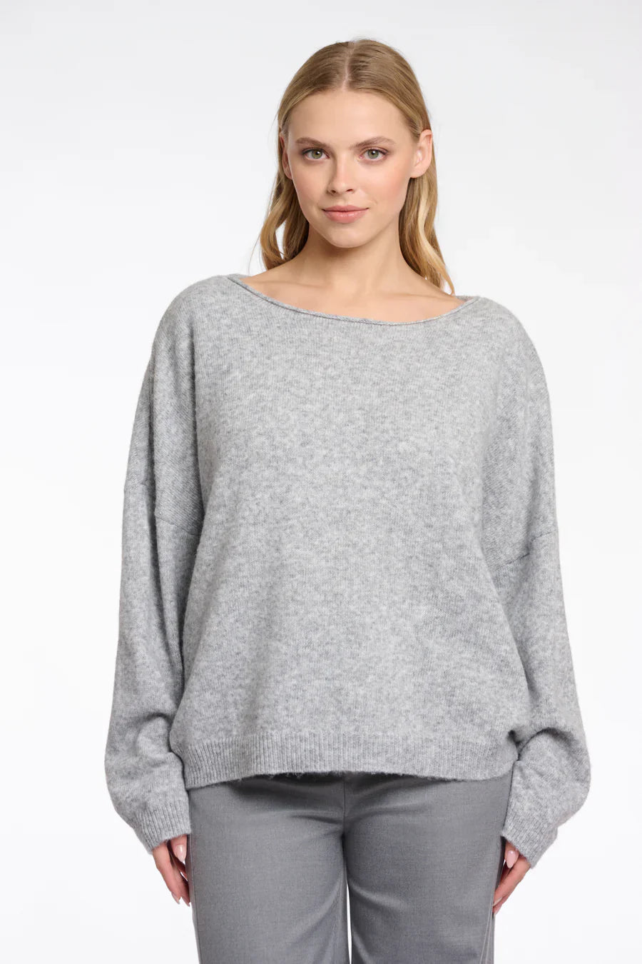 Boatneck Sweater, Grey Melange