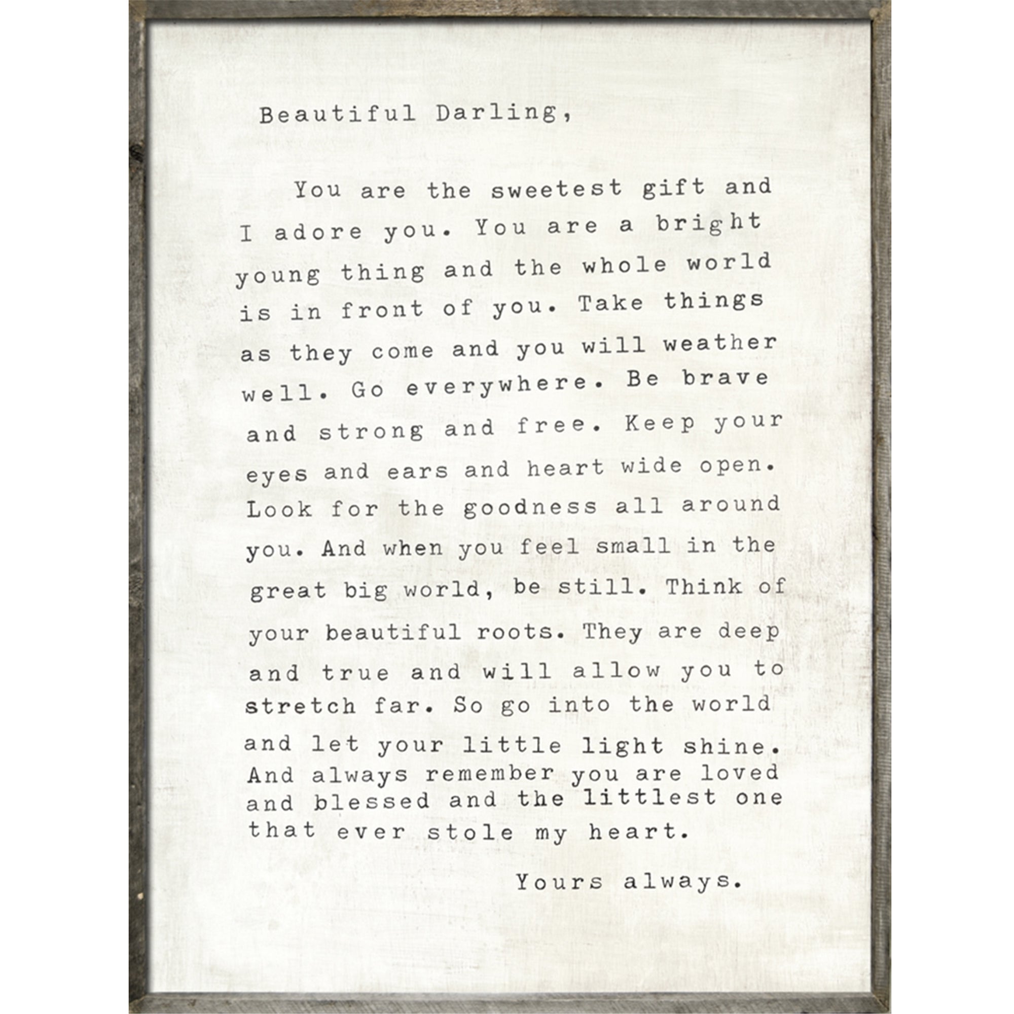 Letter For Sophie Art Print in White - Grey Wood