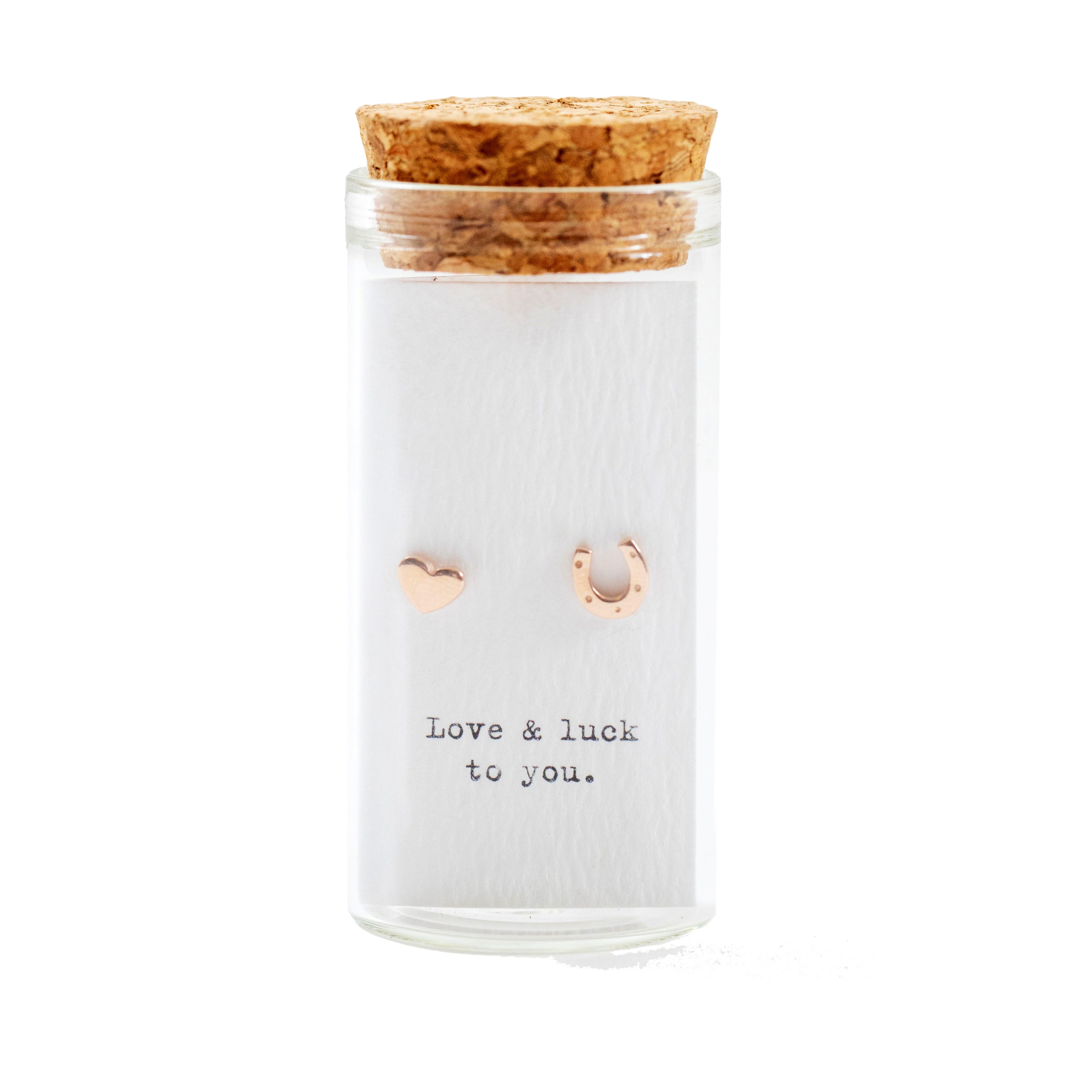 Message in a Bottle Earring Collection - Rose Gold Heart and Horseshoe