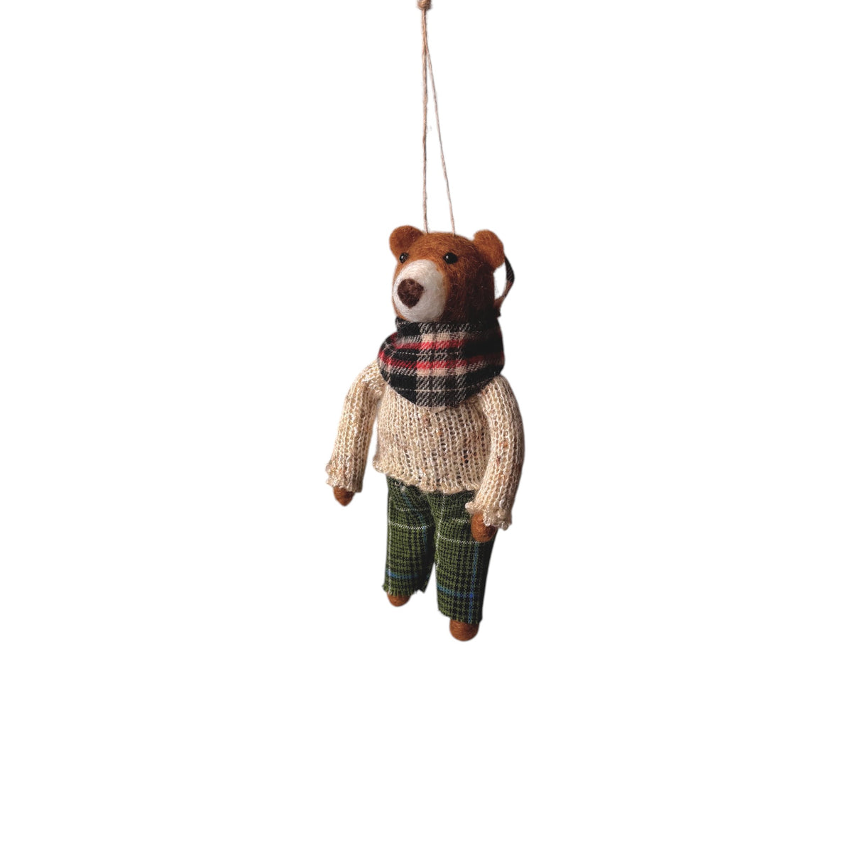 Felt Cozy Bear with Plaid Pants Ornament
