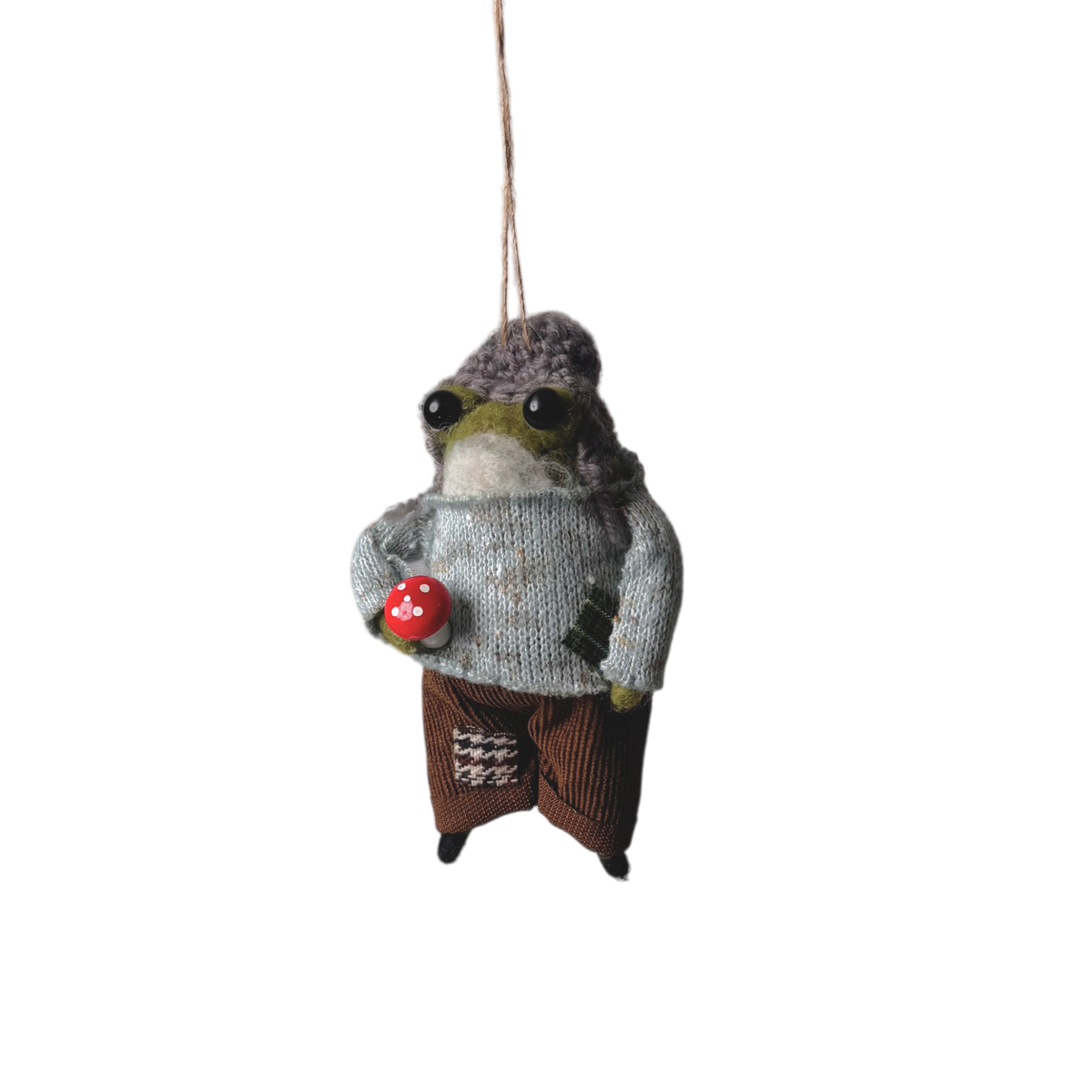 Felt Swamp Toad with Mushroom Ornament
