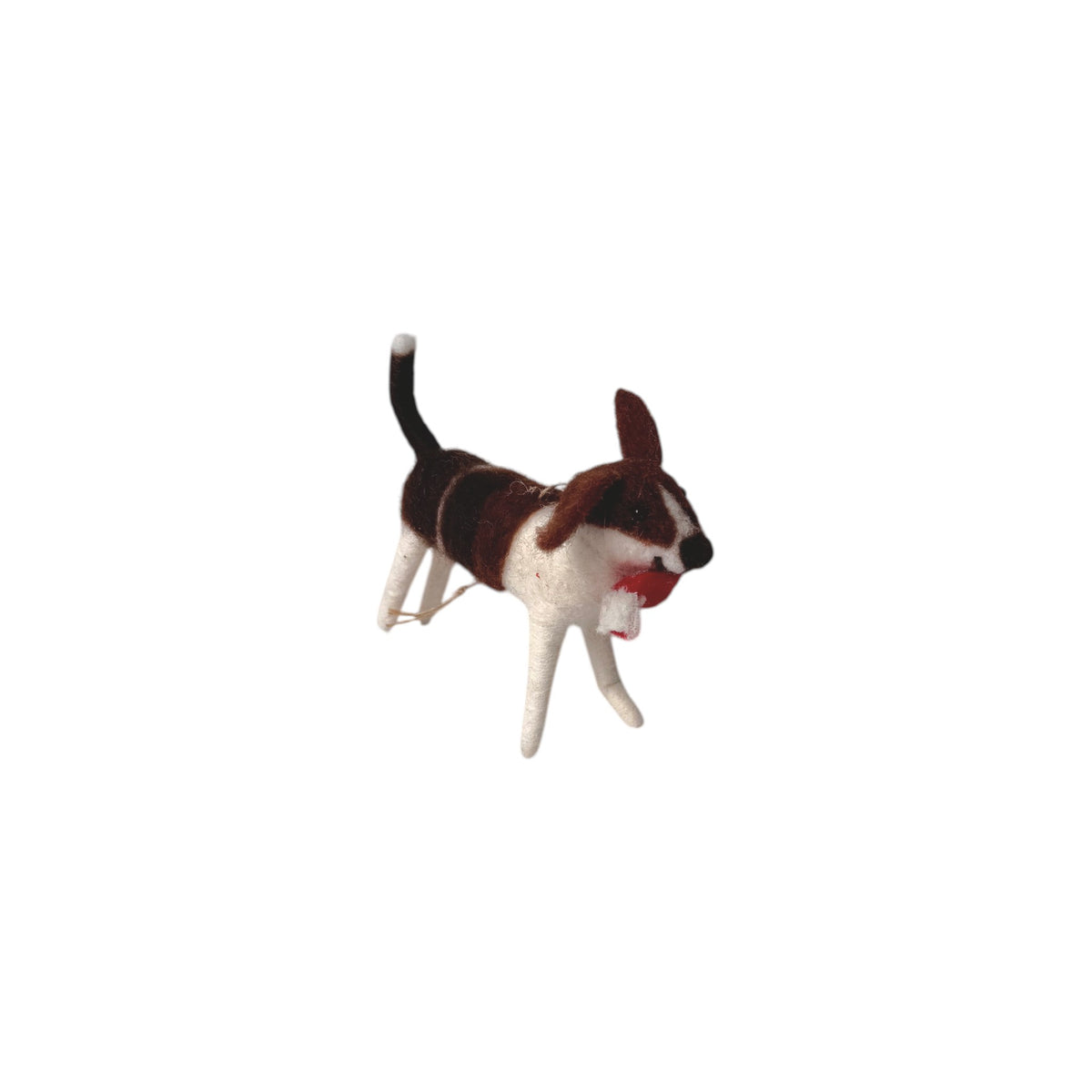 Felt Dashing Brown & White Dog with Stocking Ornament