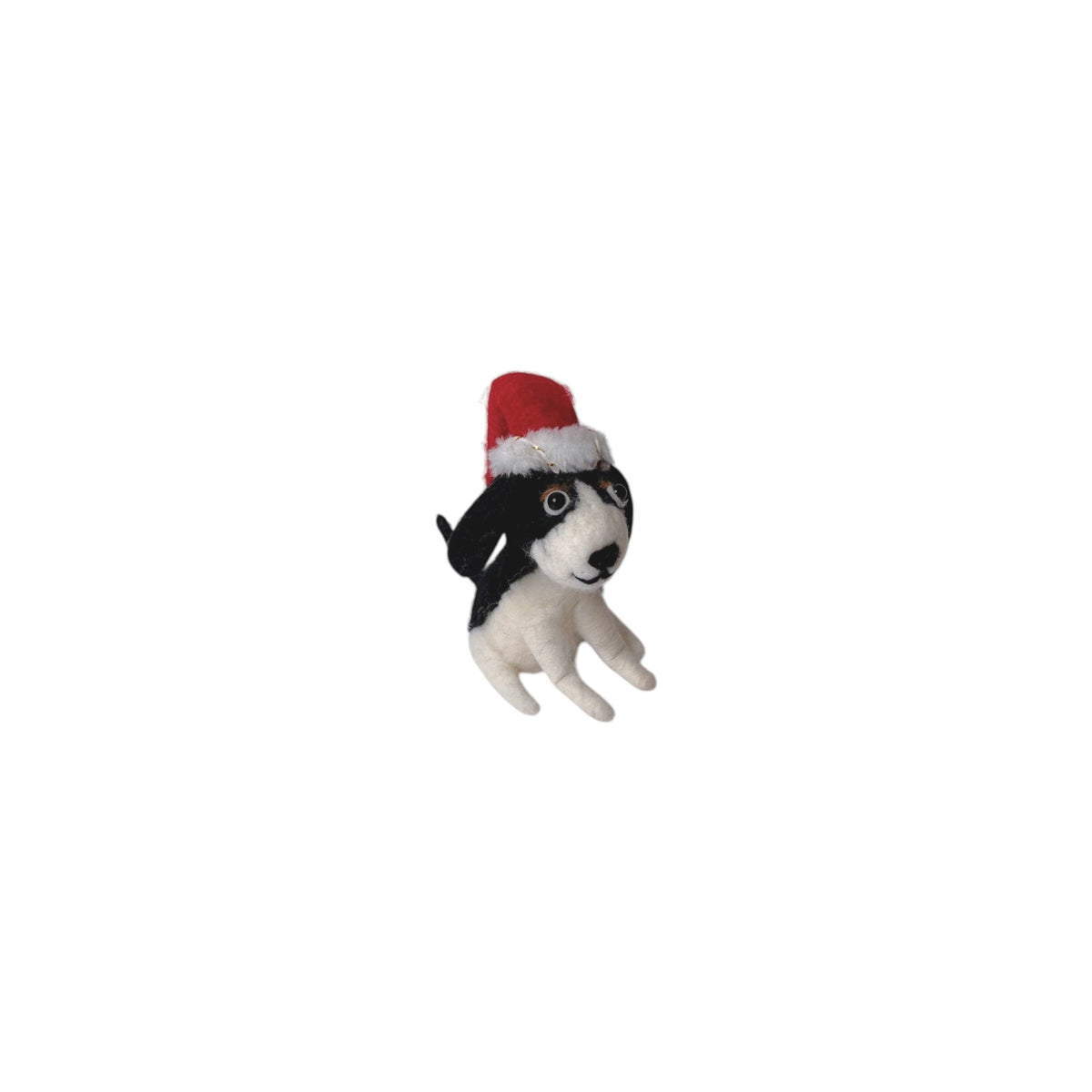 Mutley Crew Black & White Dog with Santa Hat Ornament