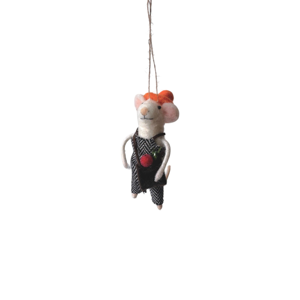 Felt Overall with Orange Hat Mouse Ornament