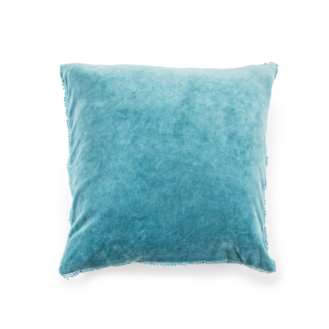 Indigo Velvet Pillow With Poms 22x22