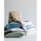 Indigo Velvet Pillow With Poms 22x22