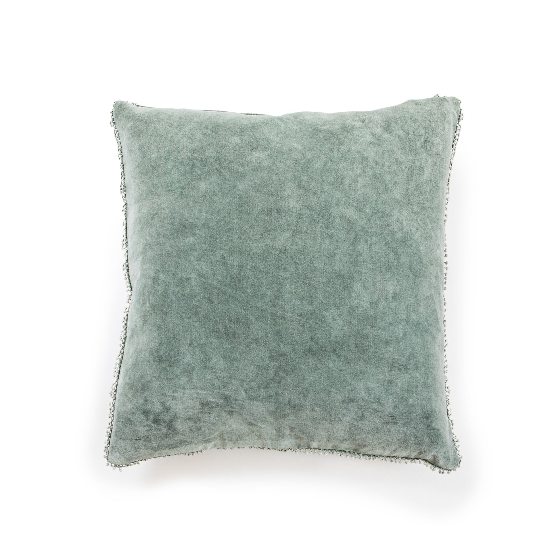 Sage Velvet Pillow With Poms - 22"x22