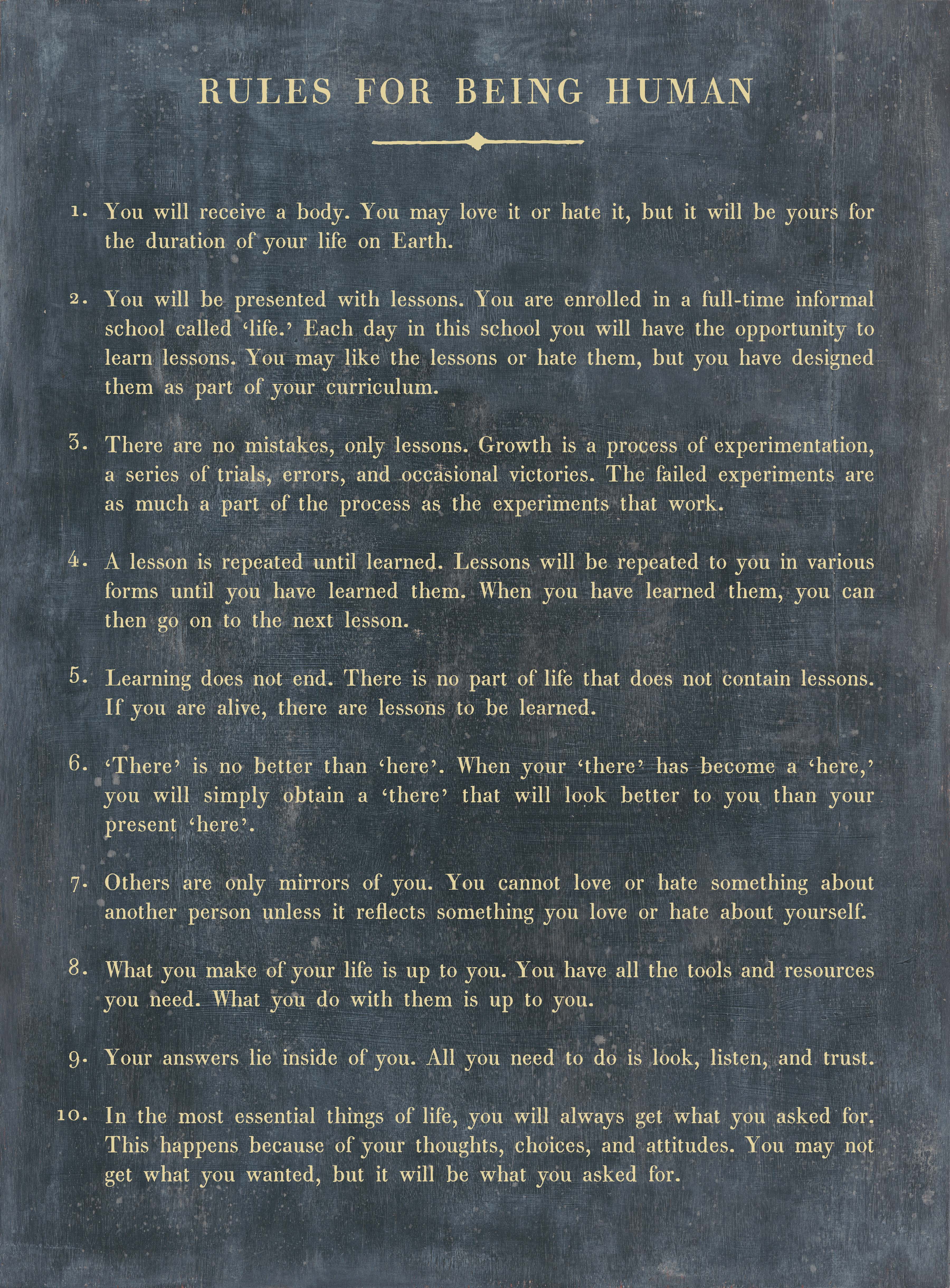 Rules For Being Human Art Print