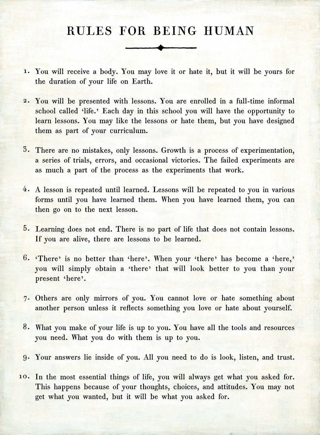 Rules For Being Human Art Print - Book Collection