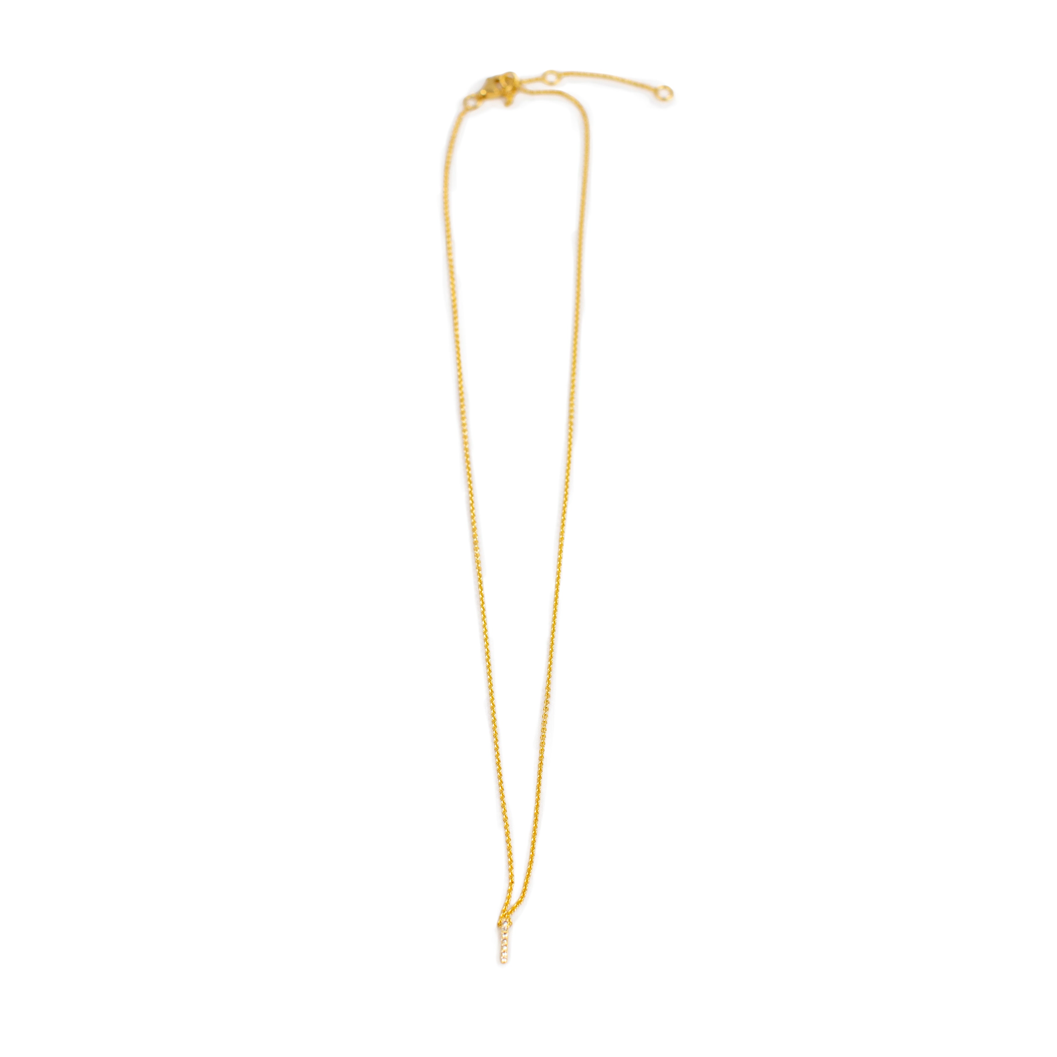 ***Pave Single Bar Necklace - Gold Plated Gold Plated 16" + 2" extender