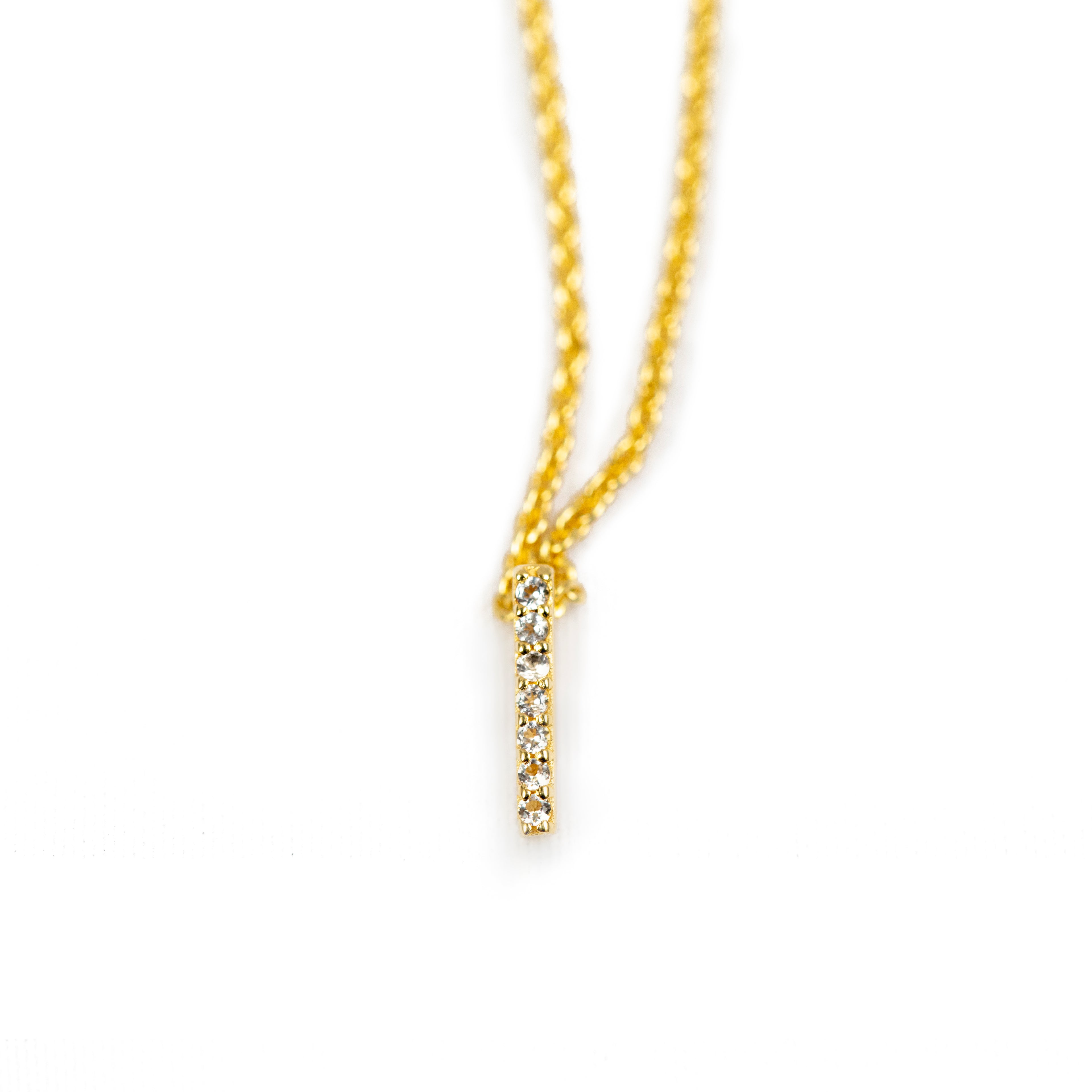 ***Pave Single Bar Necklace - Gold Plated Gold Plated 16" + 2" extender