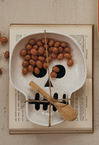 Stoneware Skull Shaped Dish with Spoon
