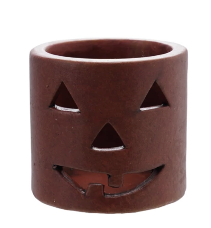 Terra-cotta Votive Holder Cut-Out Jack-O-Lantern