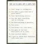 Top 10 Reasons I Love You Art Print - Grey Wood