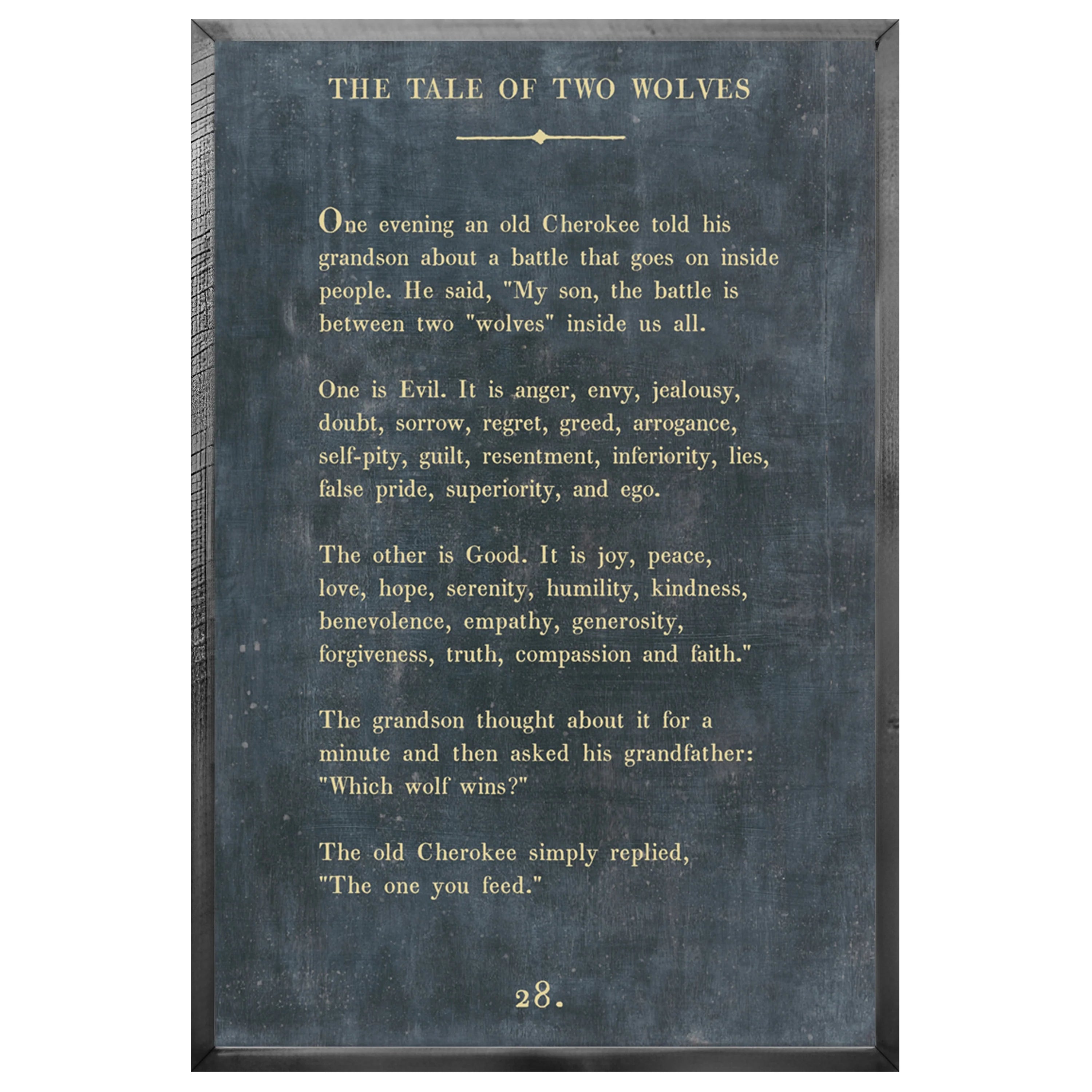 The Tale of Two Wolves Art Print (Grey Wood)