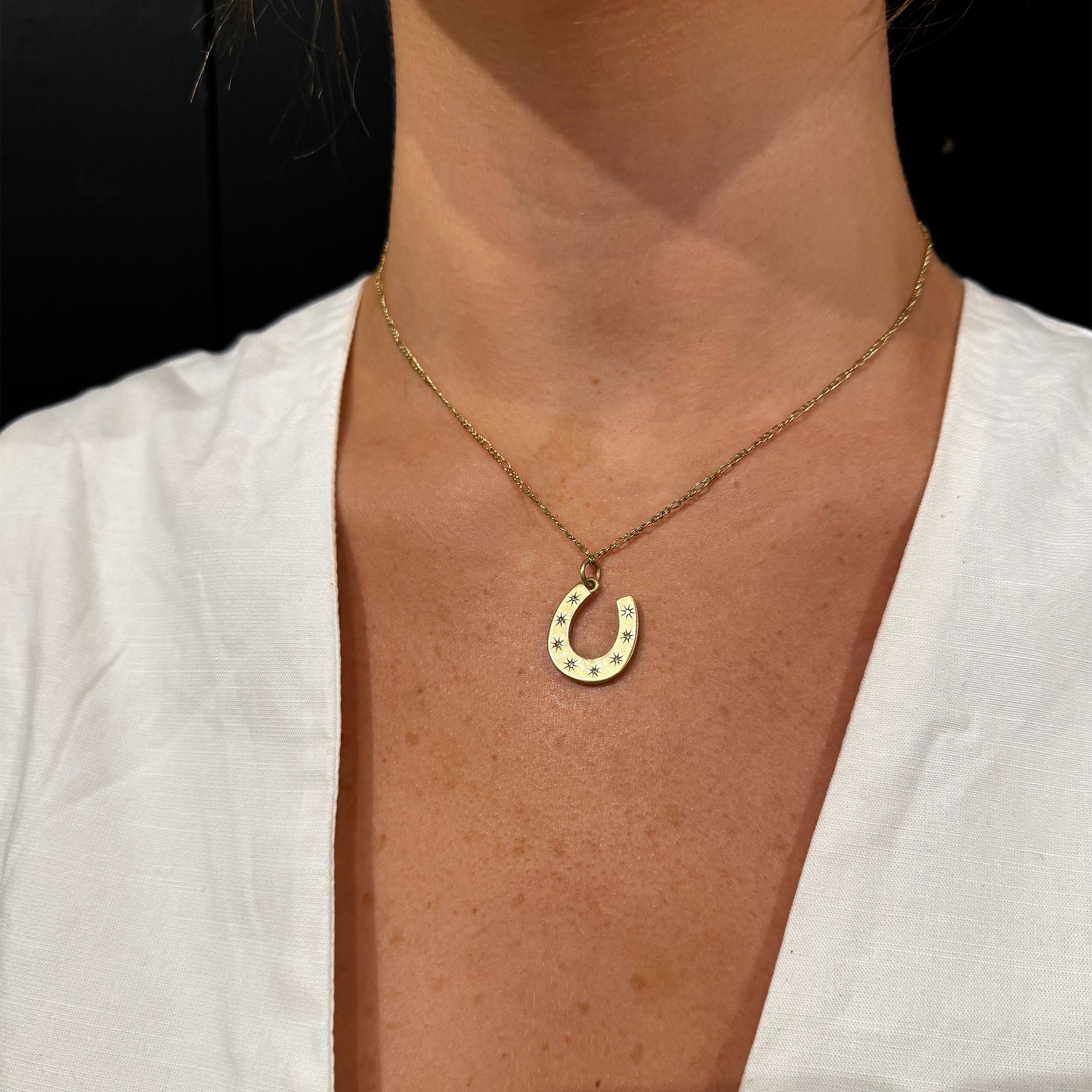 Brass Horseshoe with Cz Stones Necklace