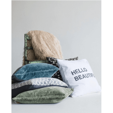 Indigo Velvet Pillow With Poms - 22"x22