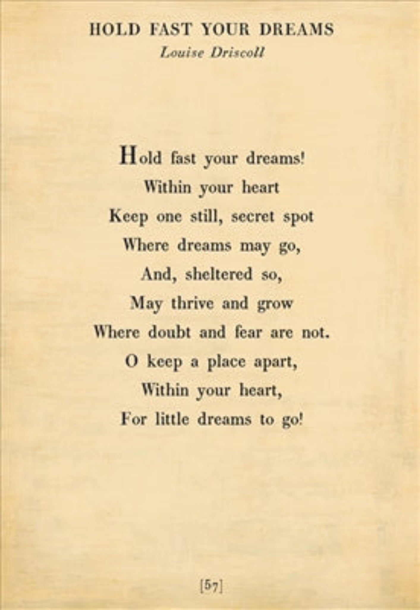Hold Fast Your Dreams Art Print - Poetry Collection