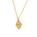 ***Opal and White Topaz Gold Plated Hamsa Hand Necklace