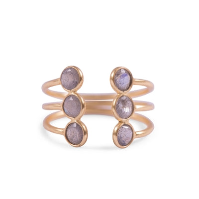 ***Gold Plated Open Ring with 6 Labradorite Stones - Size