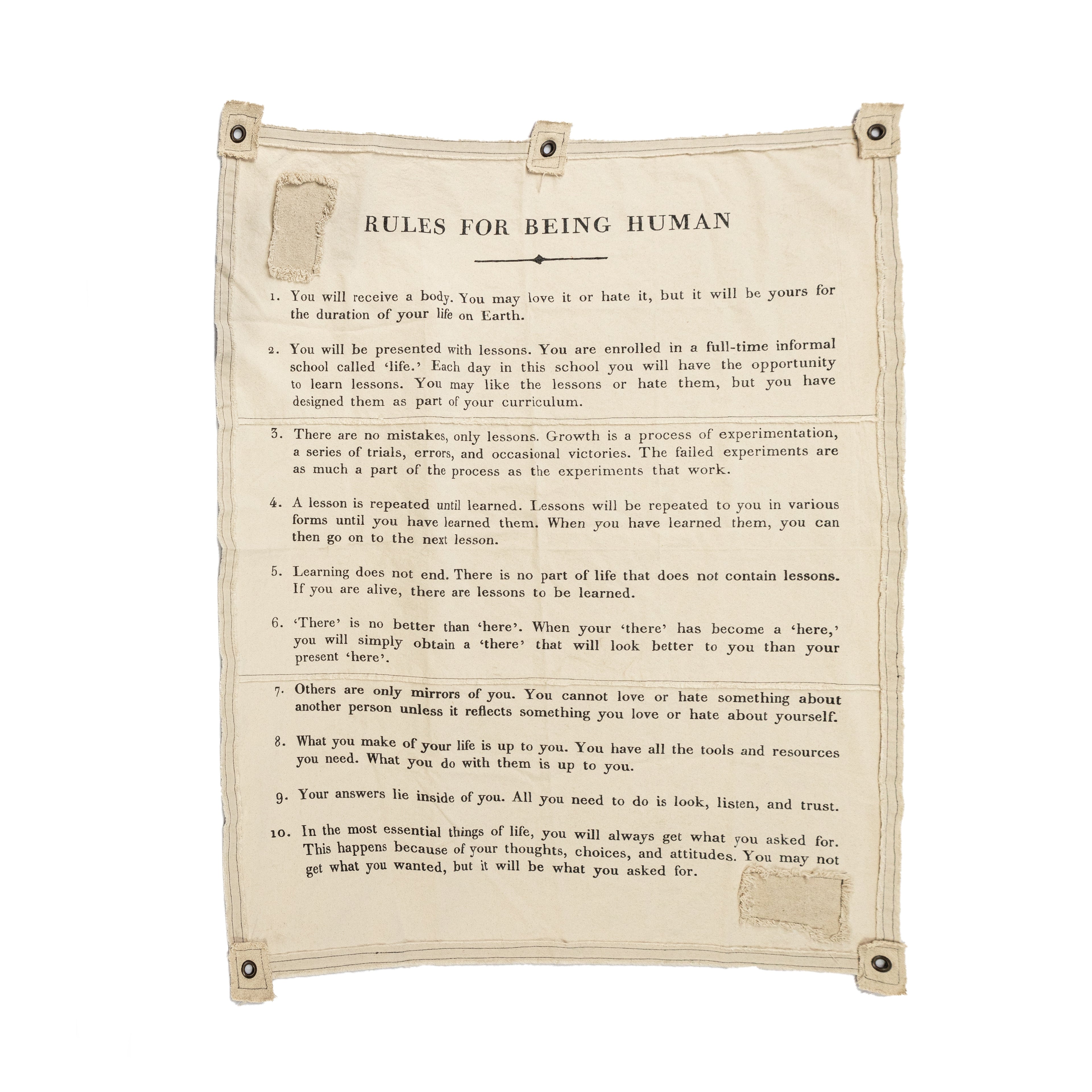 Canvas Wall Hanging - 10 Rules for being Human - 46" x 57"