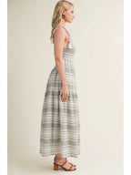 Striped Dress w Tassel and Bead Detail, Black