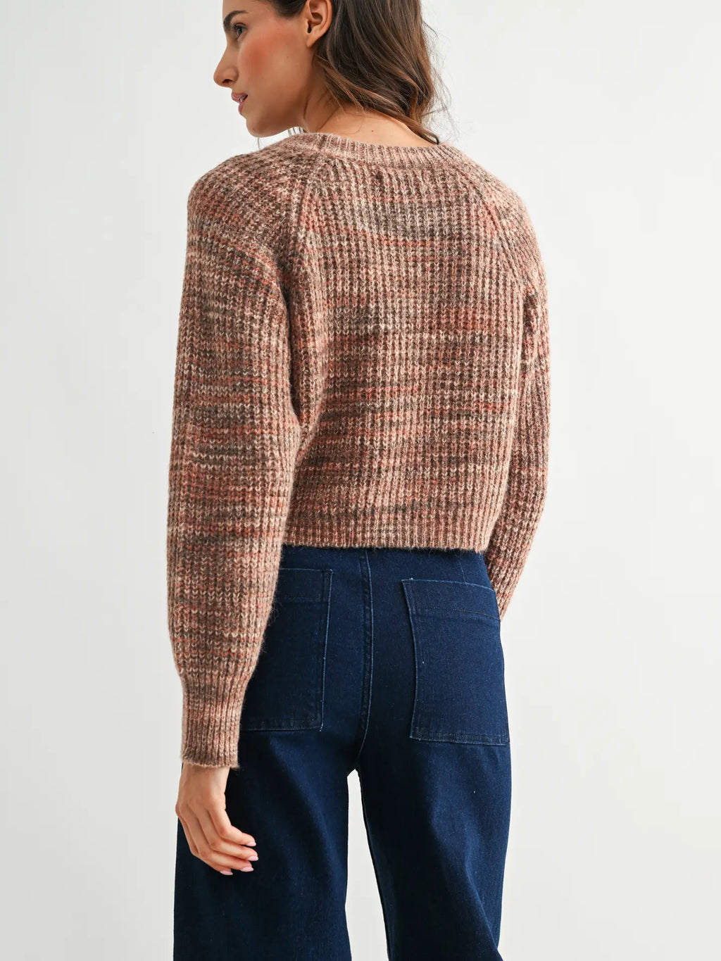 Cozy Knit Wool Sweater in Brown Multi
