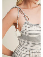 Striped Dress w Tassel and Bead Detail, Black