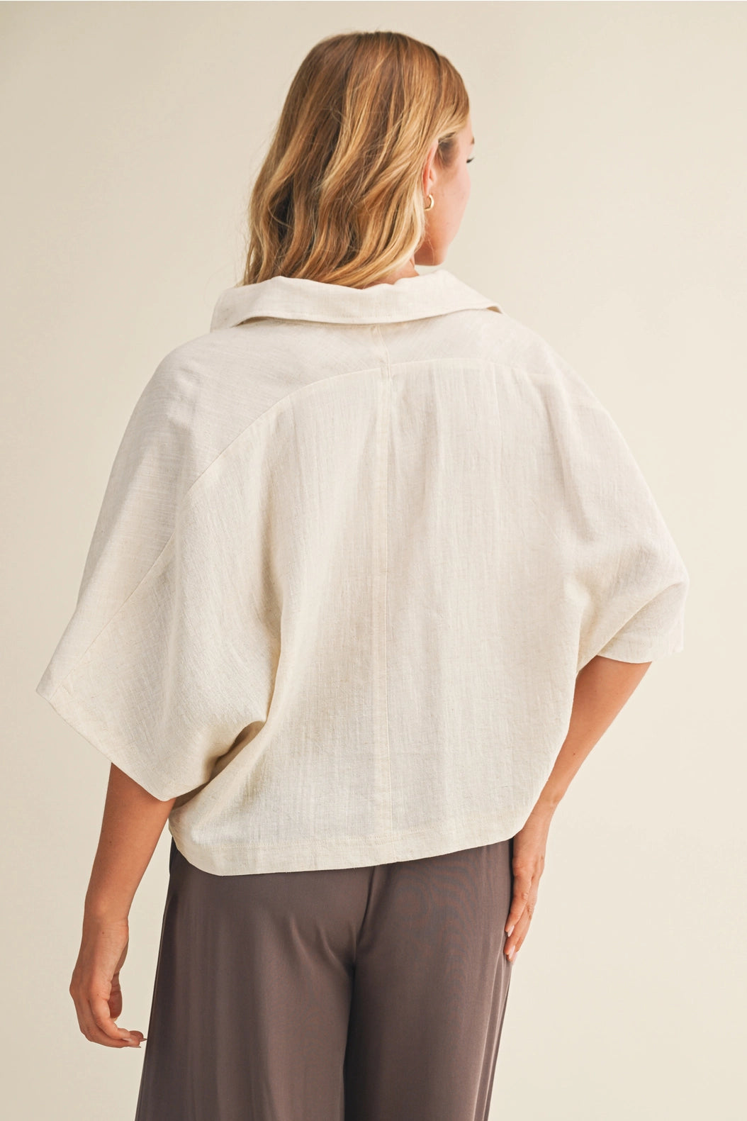 Oversized Popover Open Collar Top