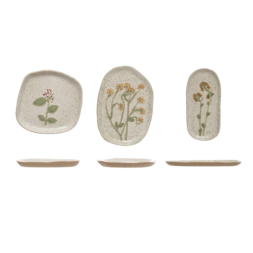 Hand-Painted Stoneware Plate with Botanicals
