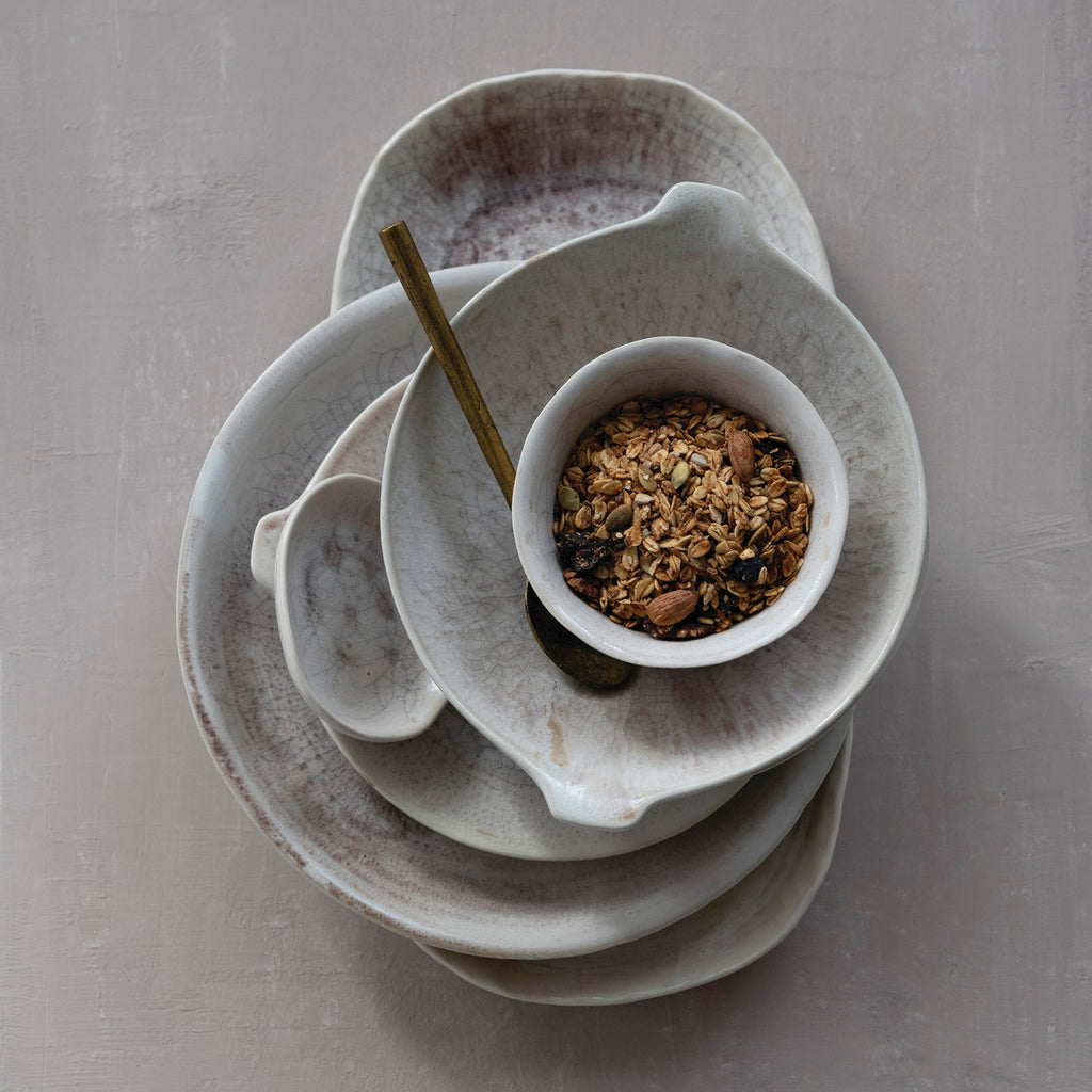 Stoneware Crackle Glaze Plate with Handles