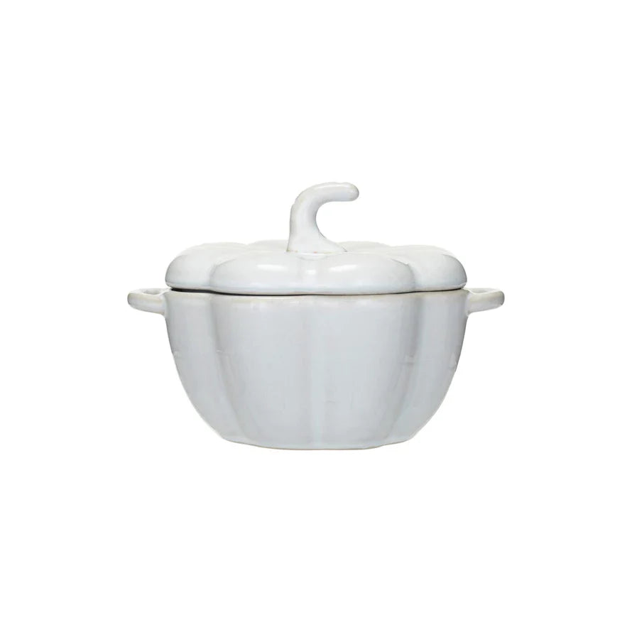 Stoneware Pumpkin Baker w/ Handles, White