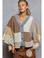 V Neck Gauze Floral Chenille Sweater Cardigan, Choco